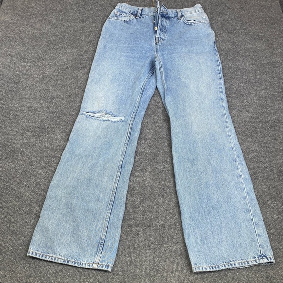 We The Free Denim - We The Free Free People Distressed Wide Leg Jeans Light Wash Button Fly Size 29